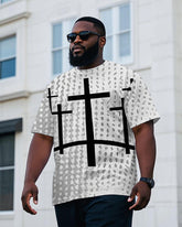 Men's Fashion Cross Gradient Geometric Pattern Printed Round Neck Short Sleeve T-shirt